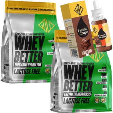 2 x Whey Better HydroProtein 80%- Lactose Free 908 gr Natural + Flavor Drops 50 ml