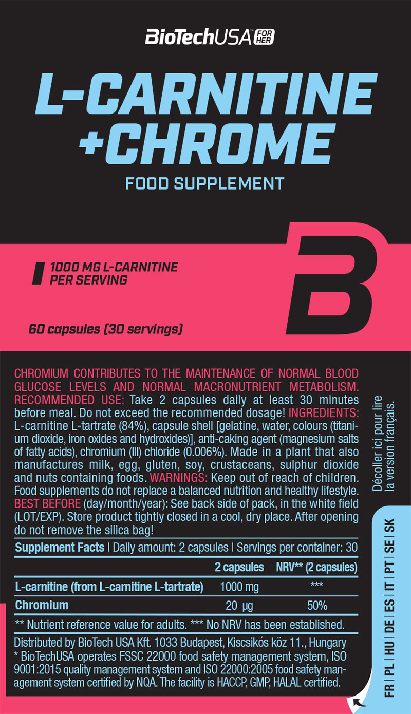 Biotech USA - L-Carnitine - L-Kαρνιτίνη - L-Carnitine + Chrome 60 caps