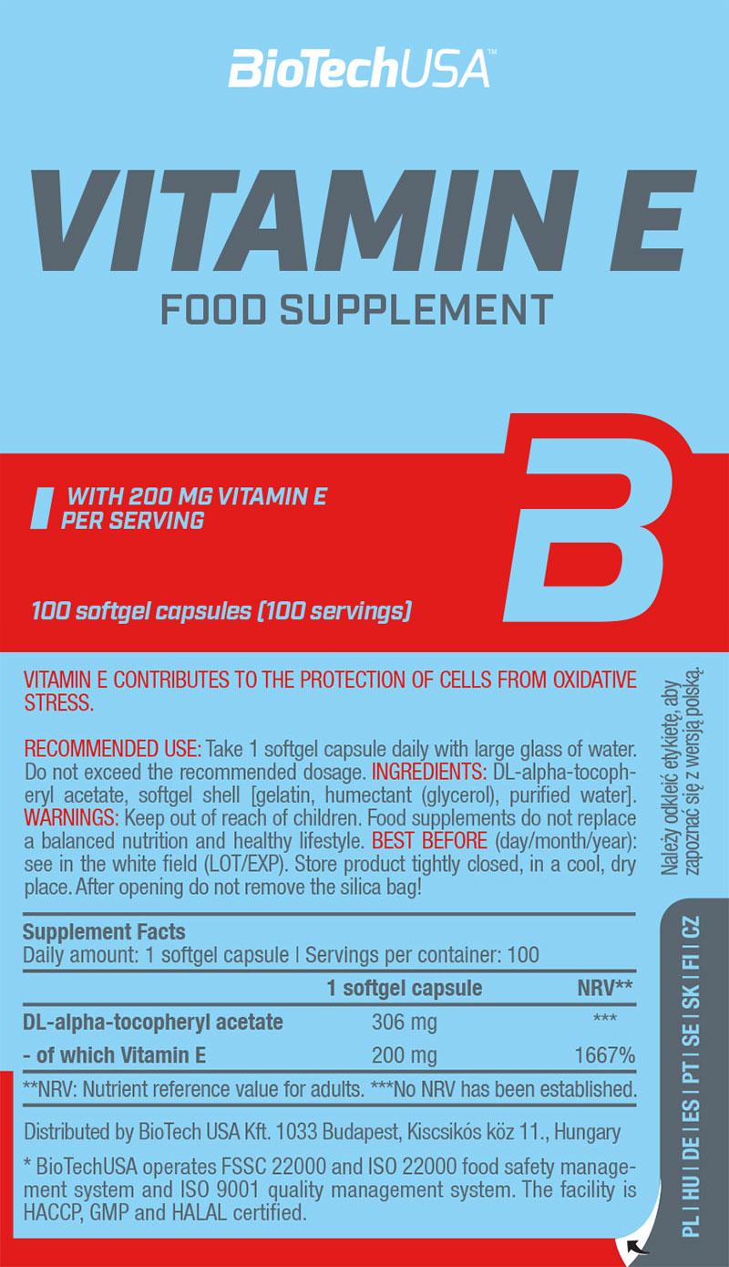 Biotech USA - Βιταμίνες - Vitamin E 400 - 100 caps