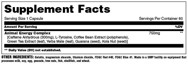 Animal Ενεργειακά Προϊόντα / Καφεΐνη Animal Energy 60 caps 