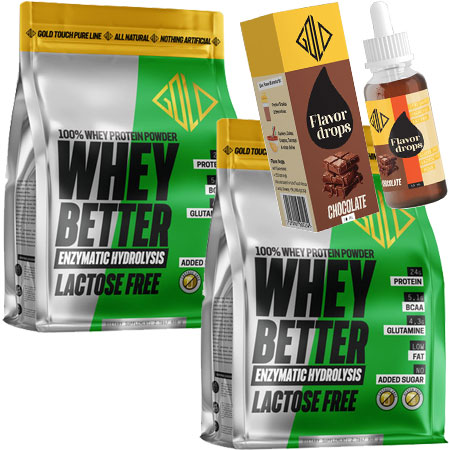 2 x Whey Better HydroProtein 80%- Lactose Free 908 gr Natural + Flavor Drops 50 ml